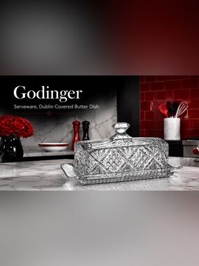 Godinger Dublin Covered Butter Dish Crystal Serveware Elegant Cut Glass Design